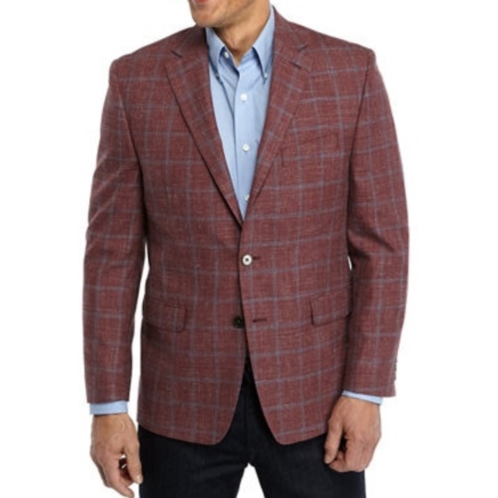 Men's Burgundy and Blue Windowpane Sport Coat